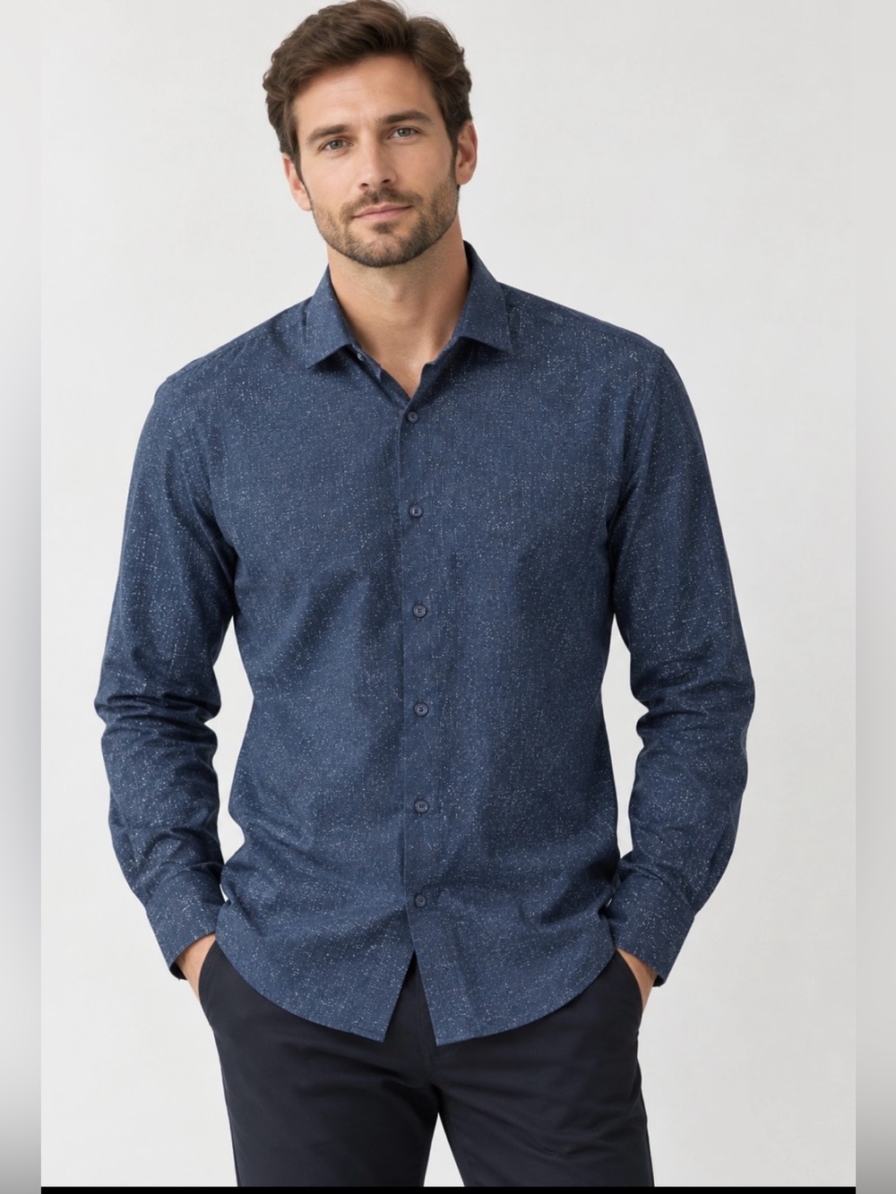 Robert Graham Navy Speckle Long-Sleeve Button-Down Shirt available sizes L and M